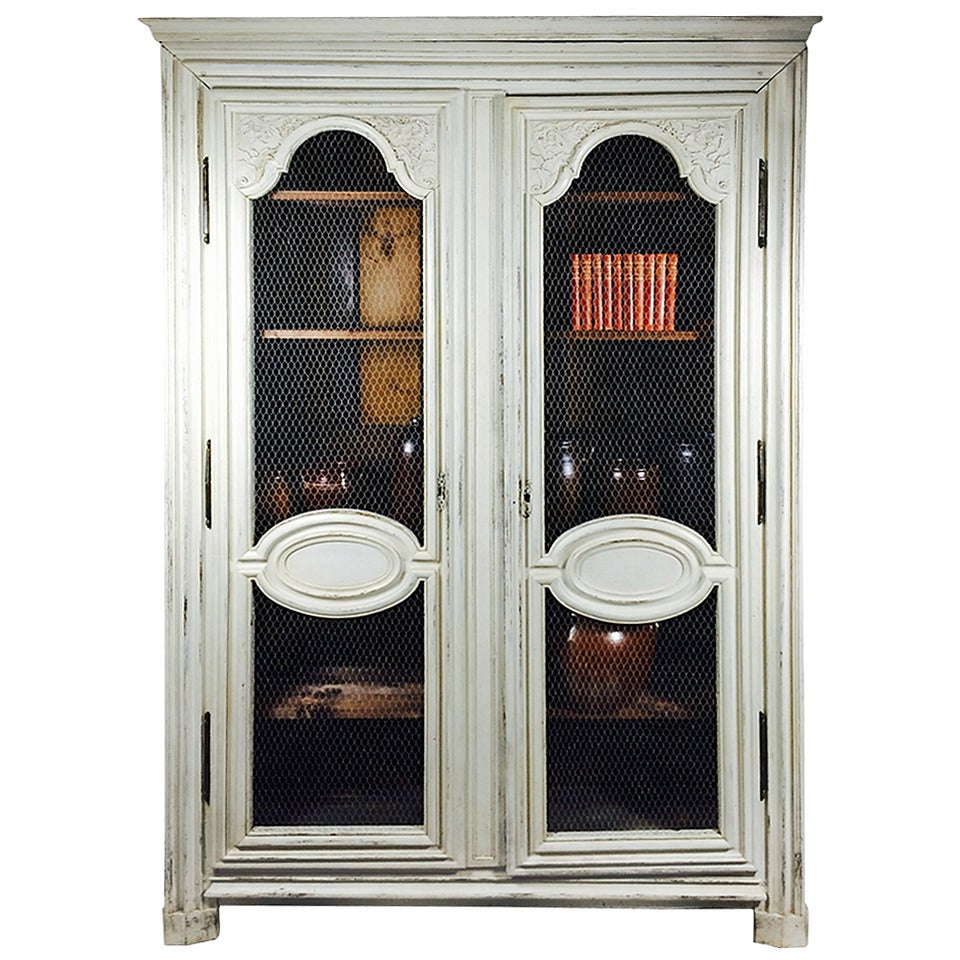 French Linen with Chicken Wire Doors For Sale at 1stdibs