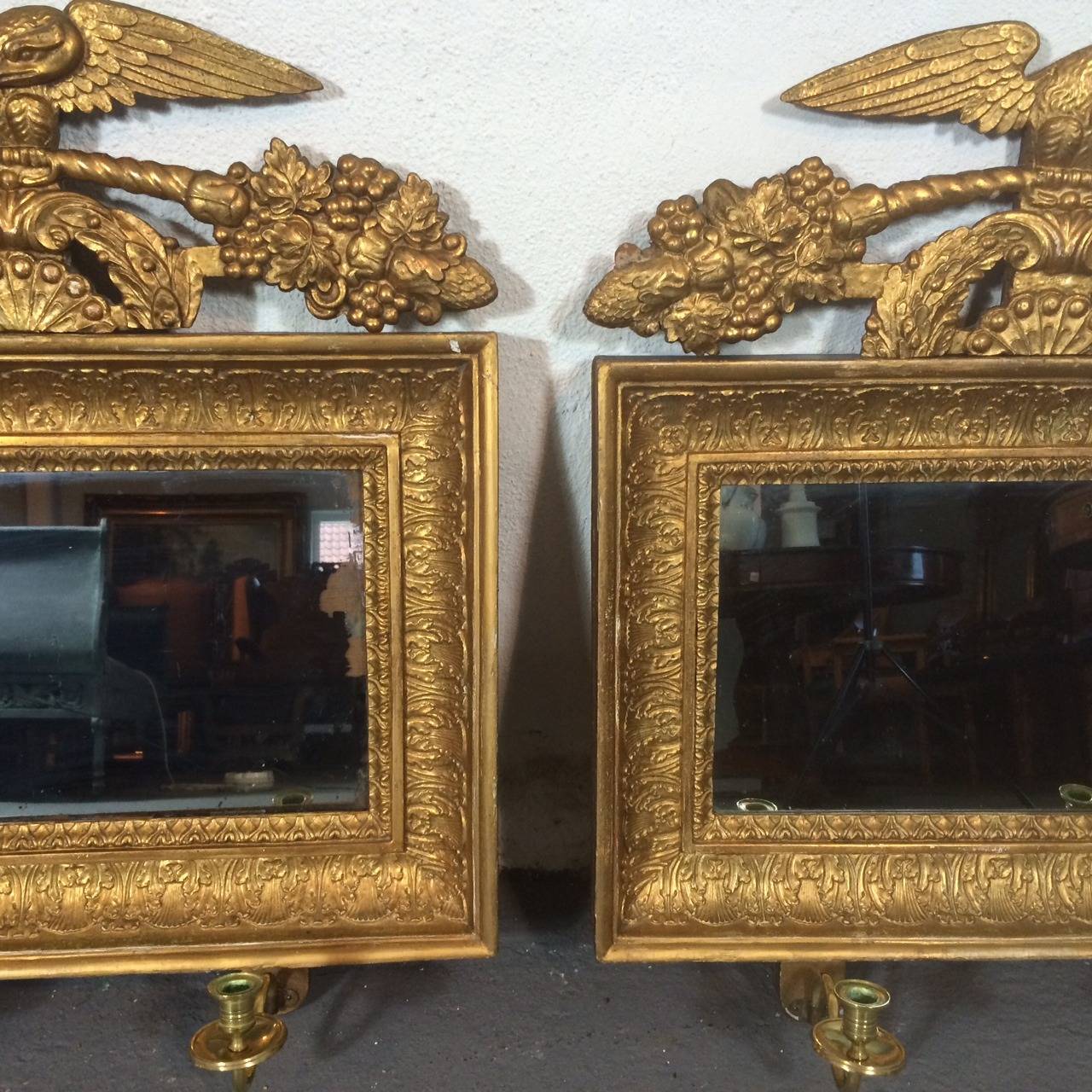 Gilt Swedish Neoclassical Mirrored Wall Sconces