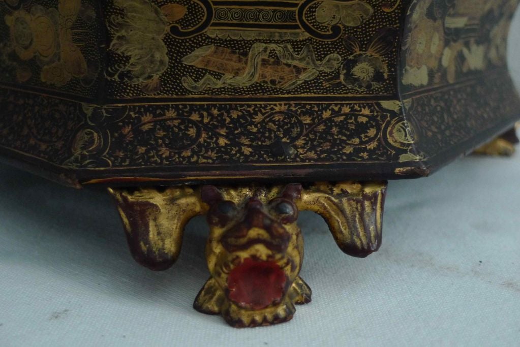 Rococo Box Chinese Black Gold Chinoiserie 19th Century China
