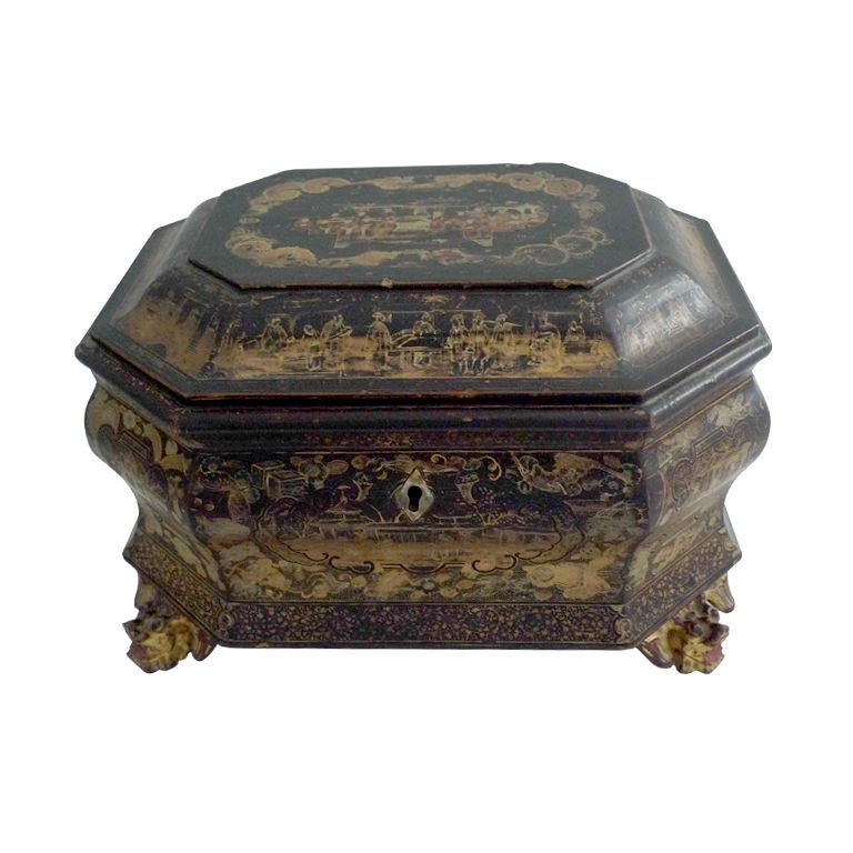 Box Chinese Black Gold Chinoiserie 19th Century China