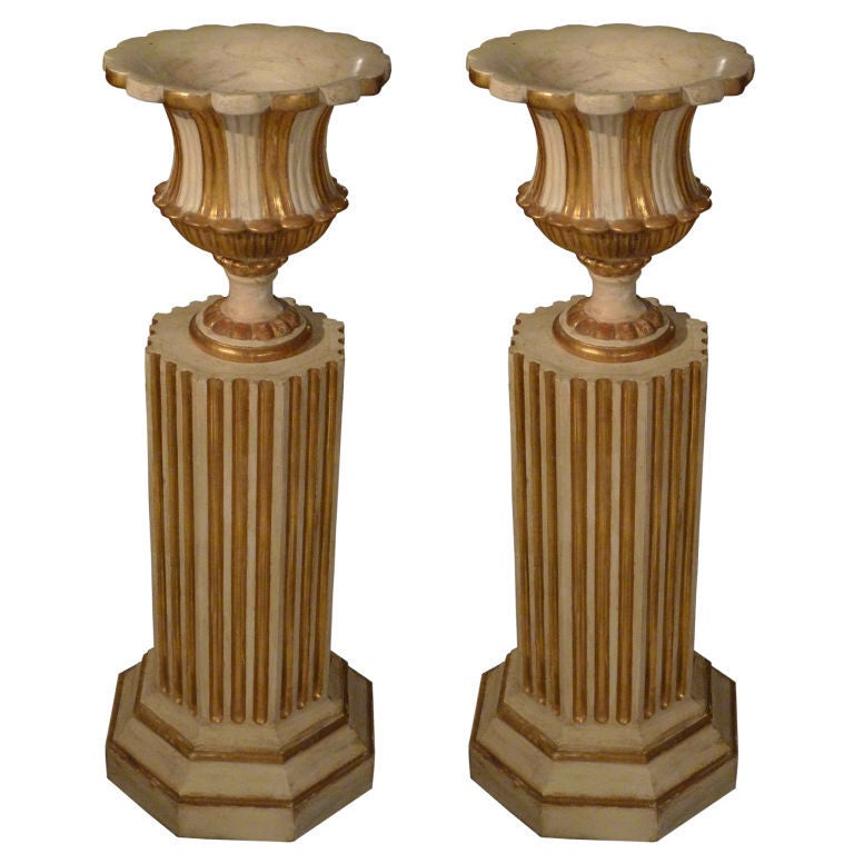 Pair of Rare Louis XVI Pedestals with Terracotta Urns