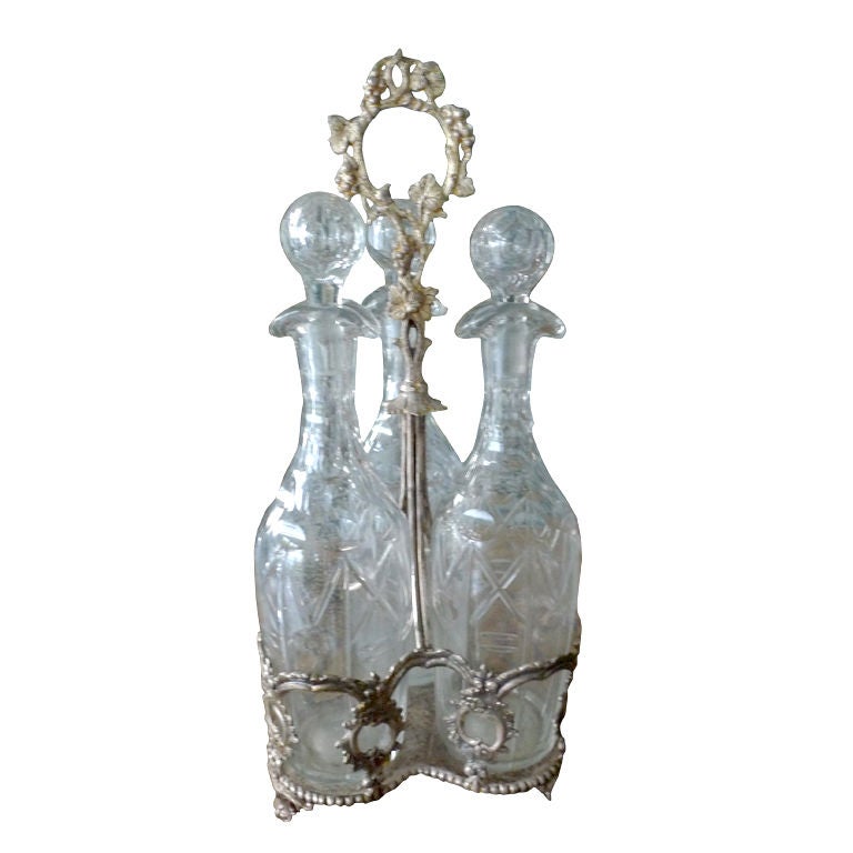 A Swedish Carafe Set of 3 Crystal Bottles