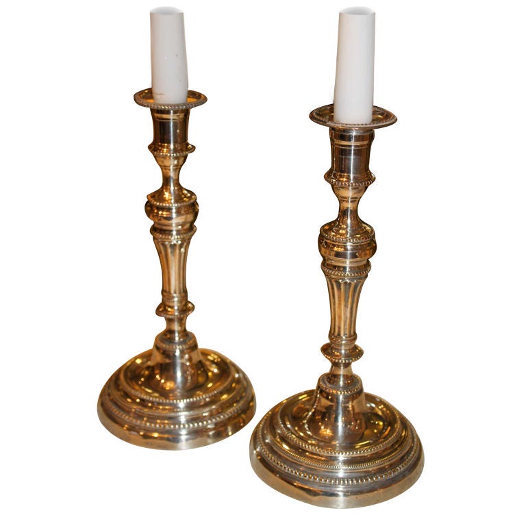 Pair of Neoclassical Candlesticks in Argent Hache For Sale