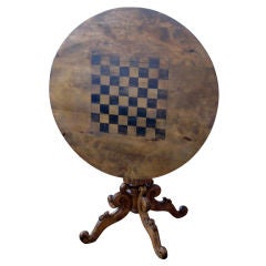 Vintage Table Tilt Top Swedish Chess Game Pedestal Sweden