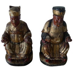 Antique Pair of Oriental Gilt Wood Figurines