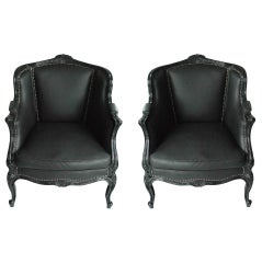 Pair of Black Lacquered Club Chairs