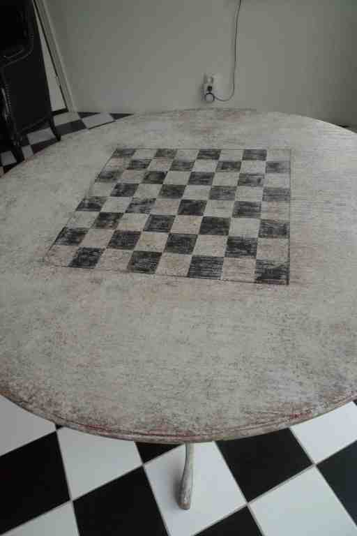 Swedish Tilt Top Table with Painted Chess Game