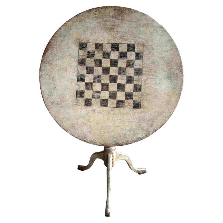 Tilt Top Table with Painted Chess Game