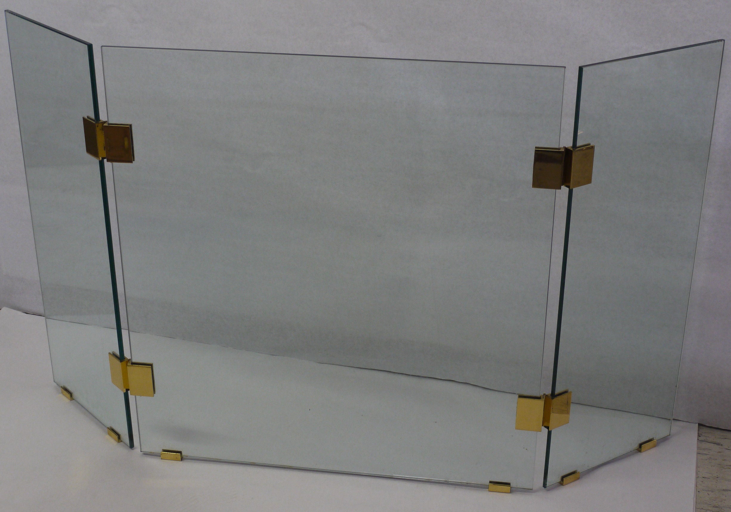 1970s Glass and Brass Fireplace Screen at 1stDibs