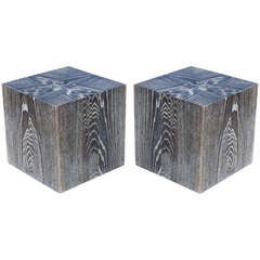 Pair of Cerused Oak Cube End Tables