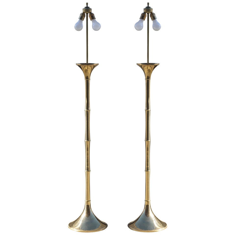 Pair of Faux Bamboo Floor Lamps by Ingo Mauer for Design M