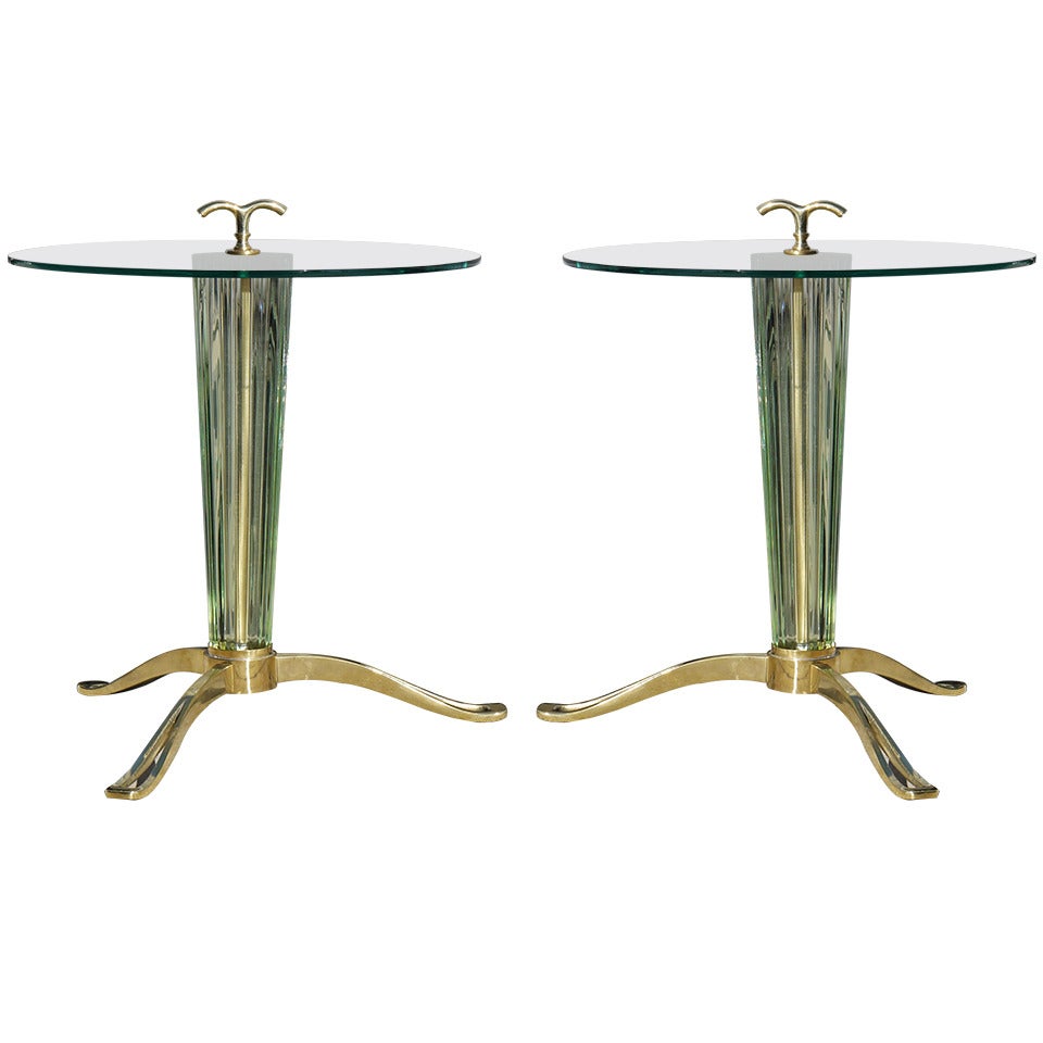 Pair of Reeded Murano Glass Tables