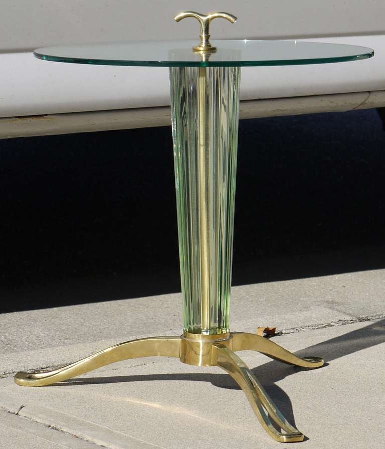 Hollywood Regency Pair of Reeded Murano Glass Tables