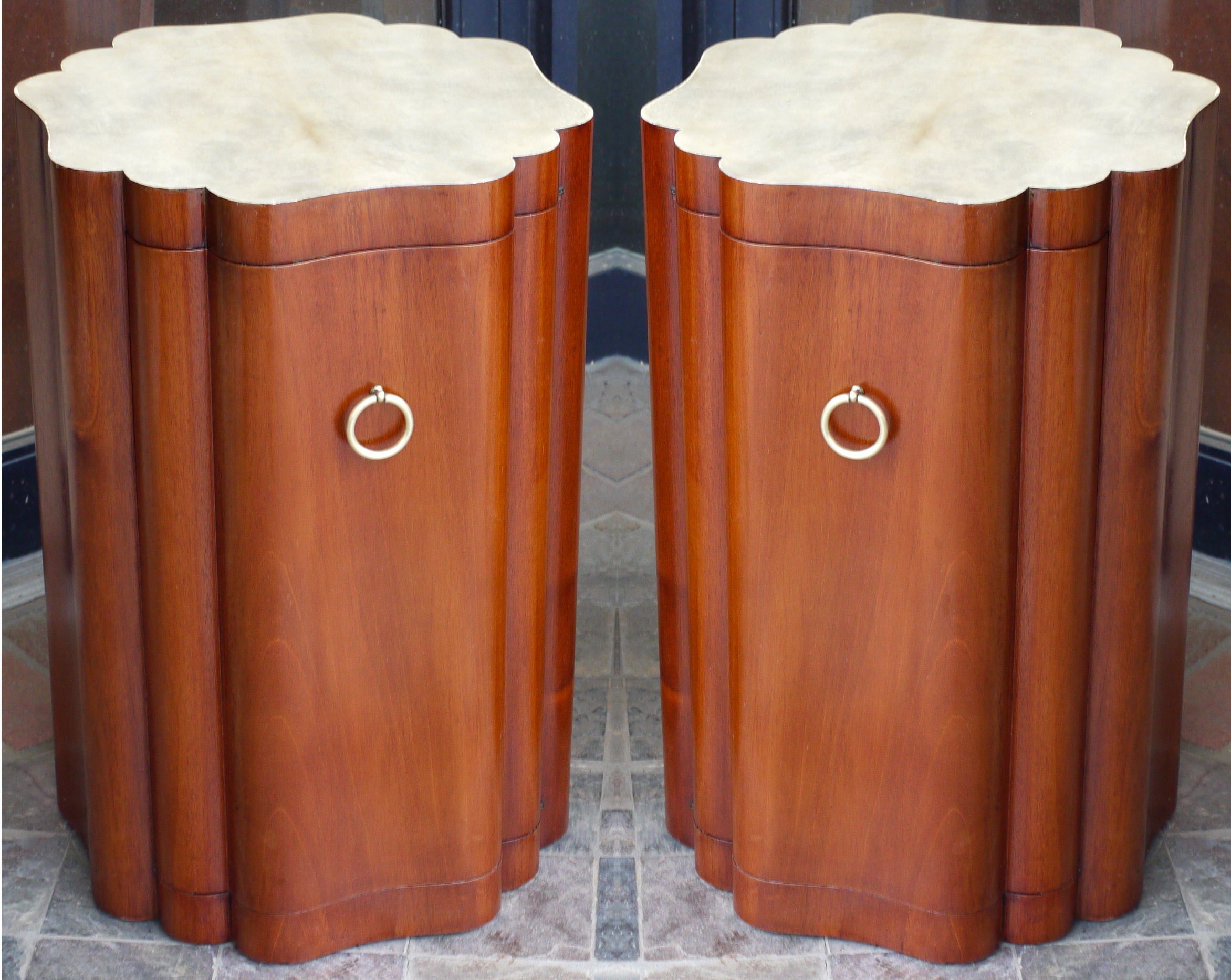 Pair of Sculptural Mahogany and Parchment End Tables