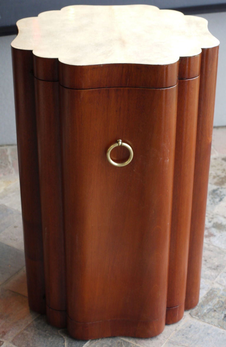 Pair of Sculptural Mahogany and Parchment End Tables In Excellent Condition In Kilmarnock, VA