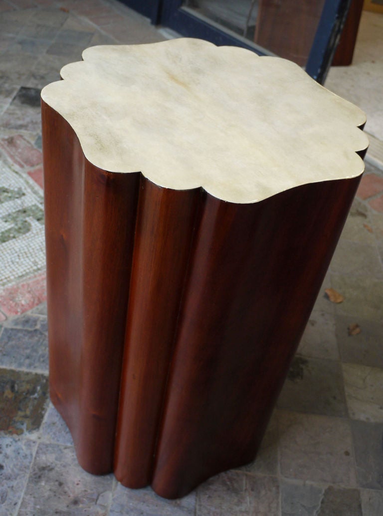 American Pair of Sculptural Mahogany and Parchment End Tables