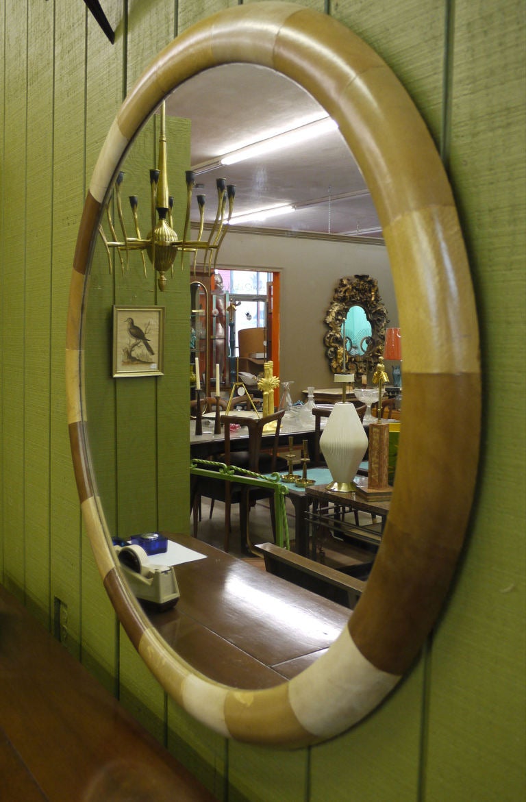 American Large Vintage Patchwork Leather Framed Mirror