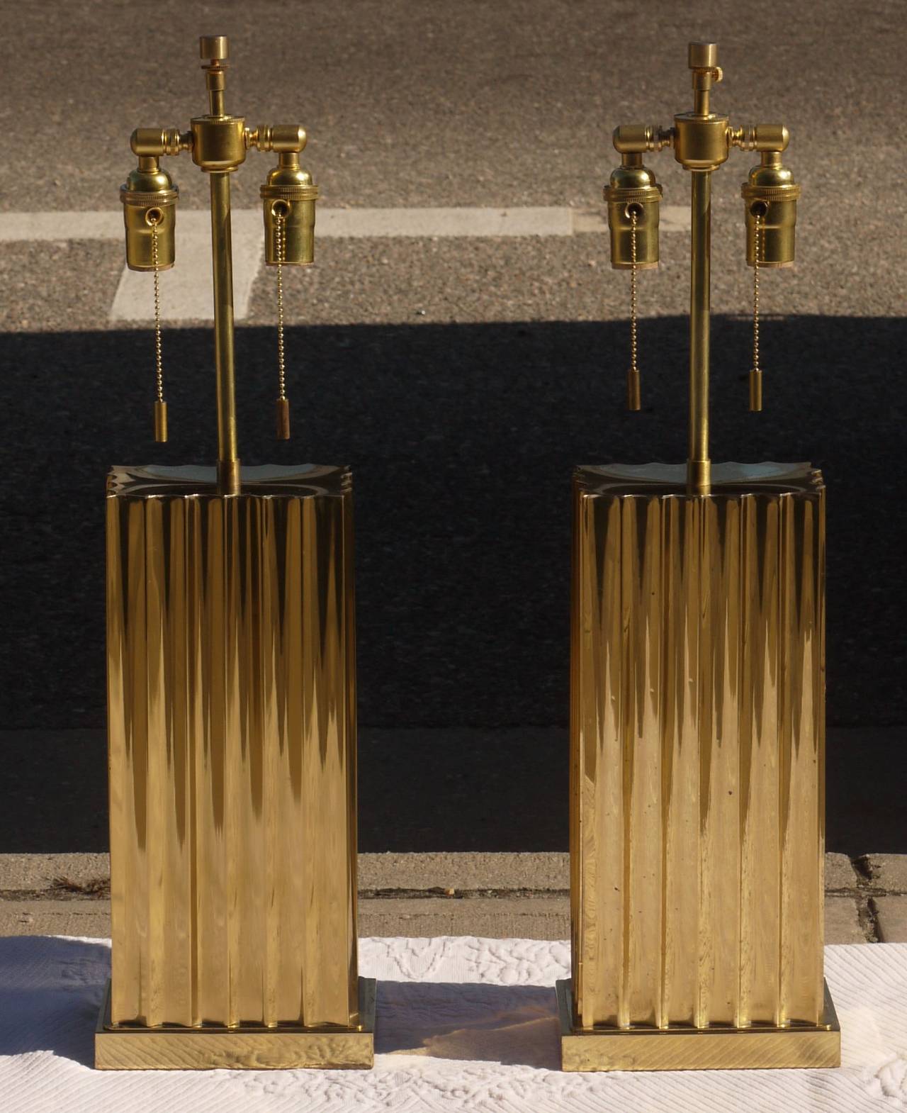 Mid-Century Modern Fluted Brass Lamps by Sarreid Ltd.