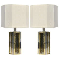 Pair of Chrome and Brass Lamps by Romeo Rega 2