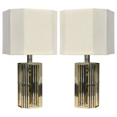 Pair of Chrome and Brass Lamps by Romeo Rega
