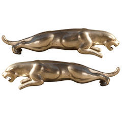 Pair of French Deco Silvered Bronze Jaguars by Charles Valton
