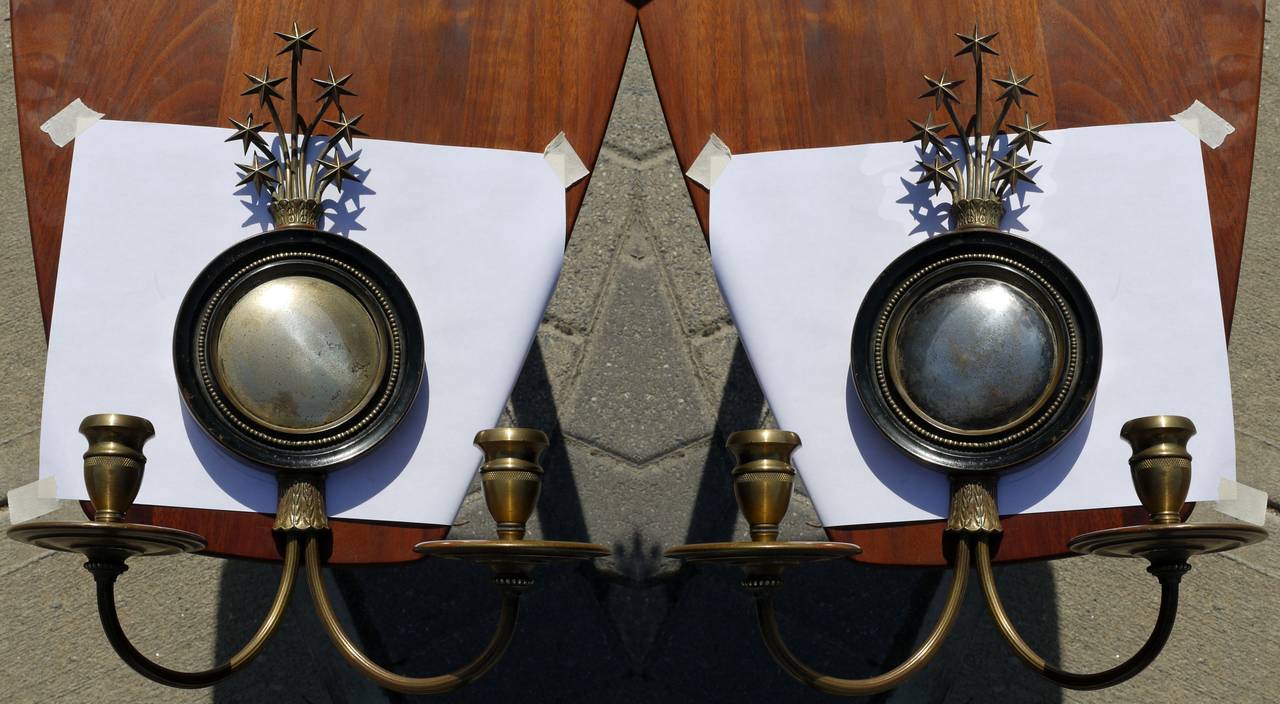 Pair of Mirrored Federal Sconces with Starburst