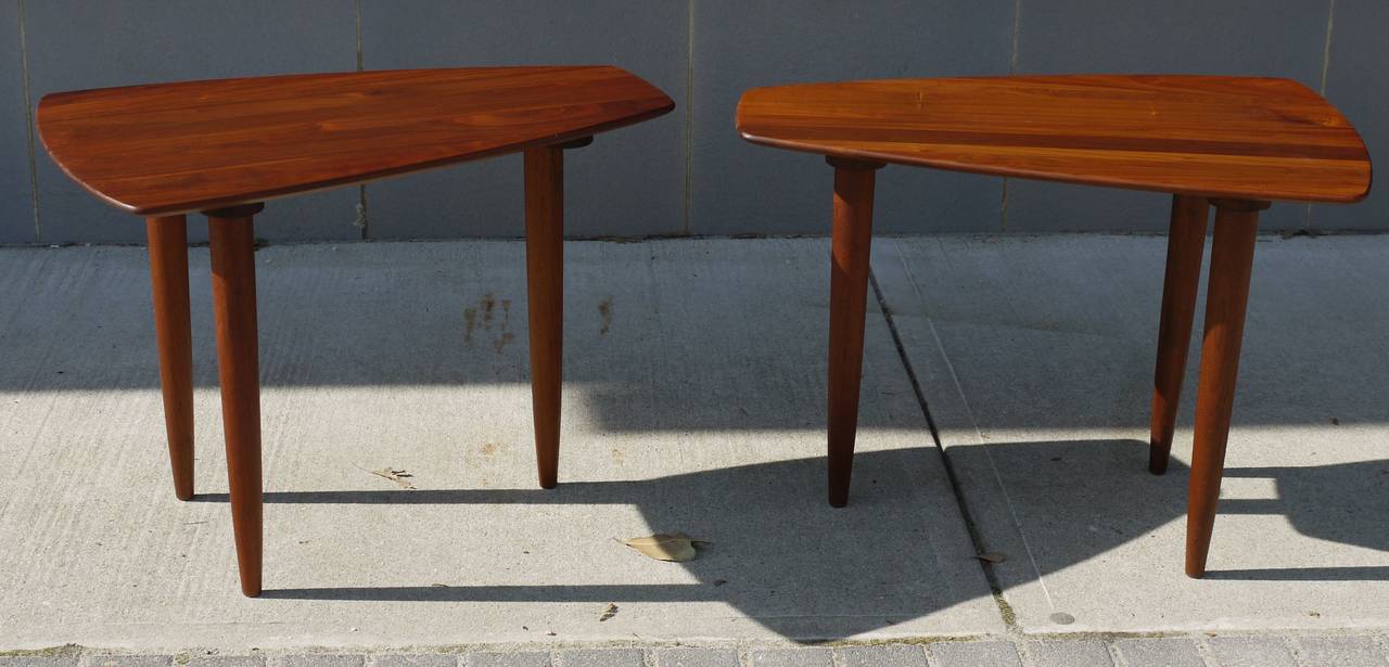 Mid-Century Modern Pair of Phillip Lloyd Powell Style Walnut Tables