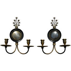 Pair of Mirrored Federal Sconces with Starburst