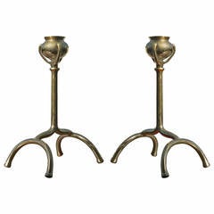 Retro Pair of Tiffany Style Brass Candlesticks