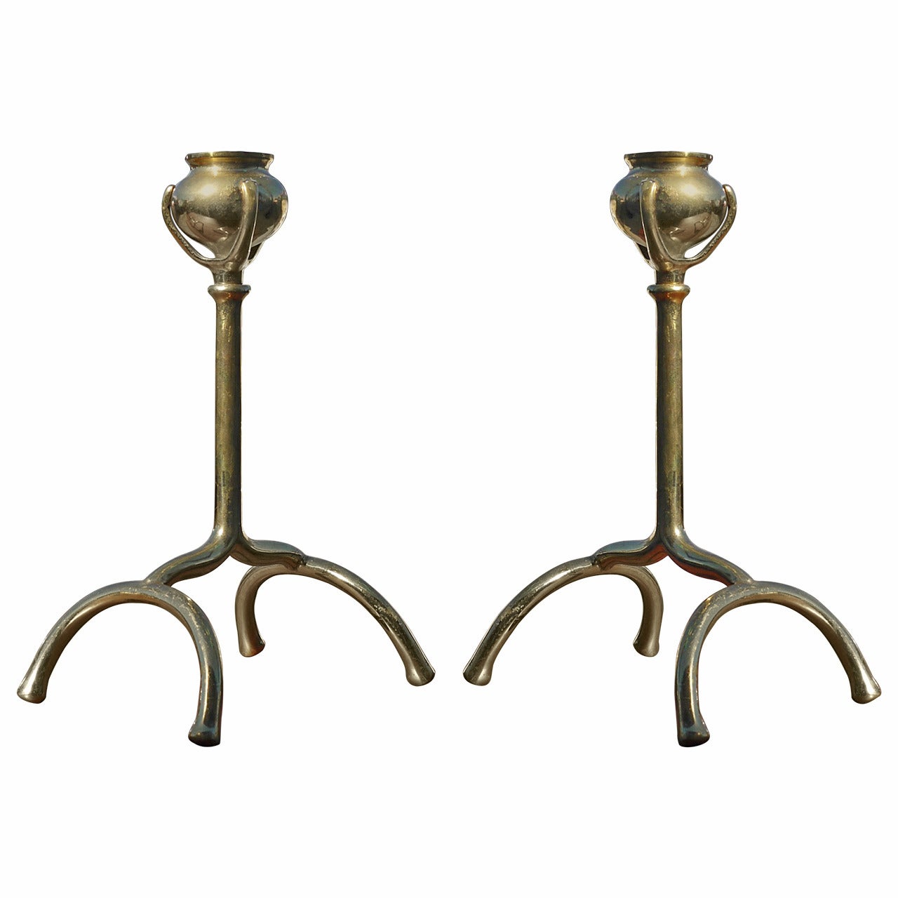 Pair of Tiffany Style Brass Candlesticks
