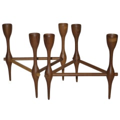 Adjustable Teak Candlestick Set by Jacob Jensen