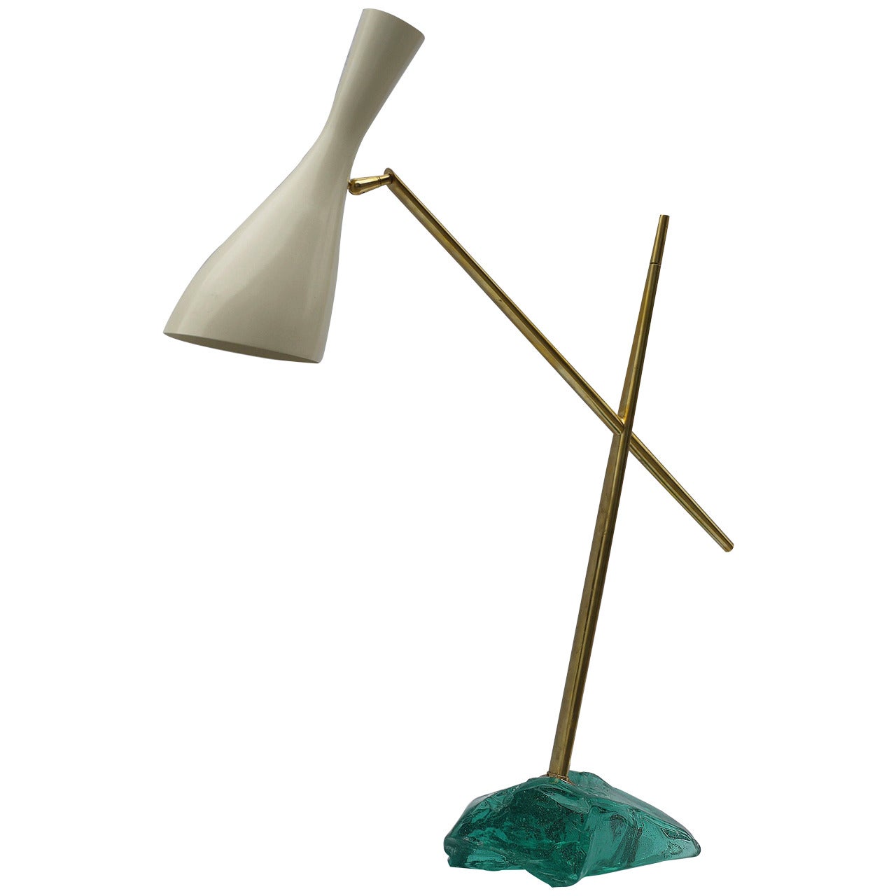 Italian Chiseled Glass and Brass Adjustable Lamp