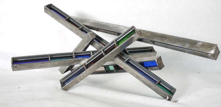 20th Century Stained Glass and Steel Abstract Sculpture