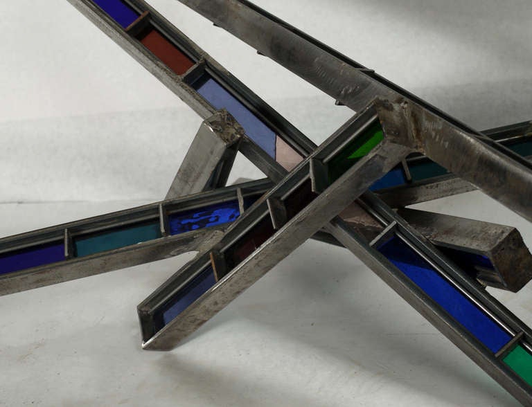 Stained Glass and Steel Abstract Sculpture 1