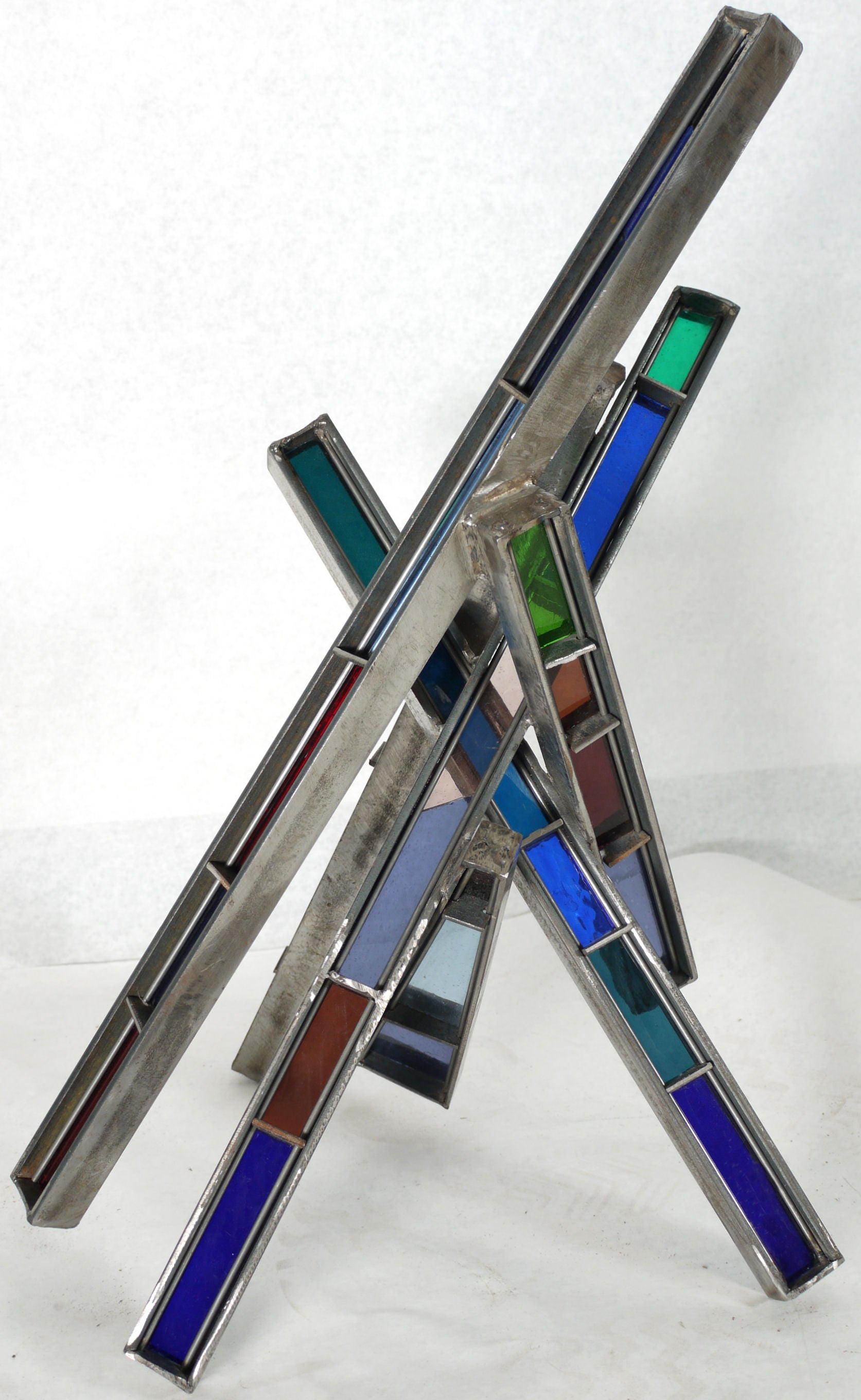 Stained Glass and Steel Abstract Sculpture