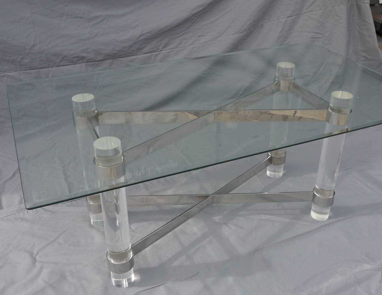 Modern Chunky Lucite and Chrome Dining Table