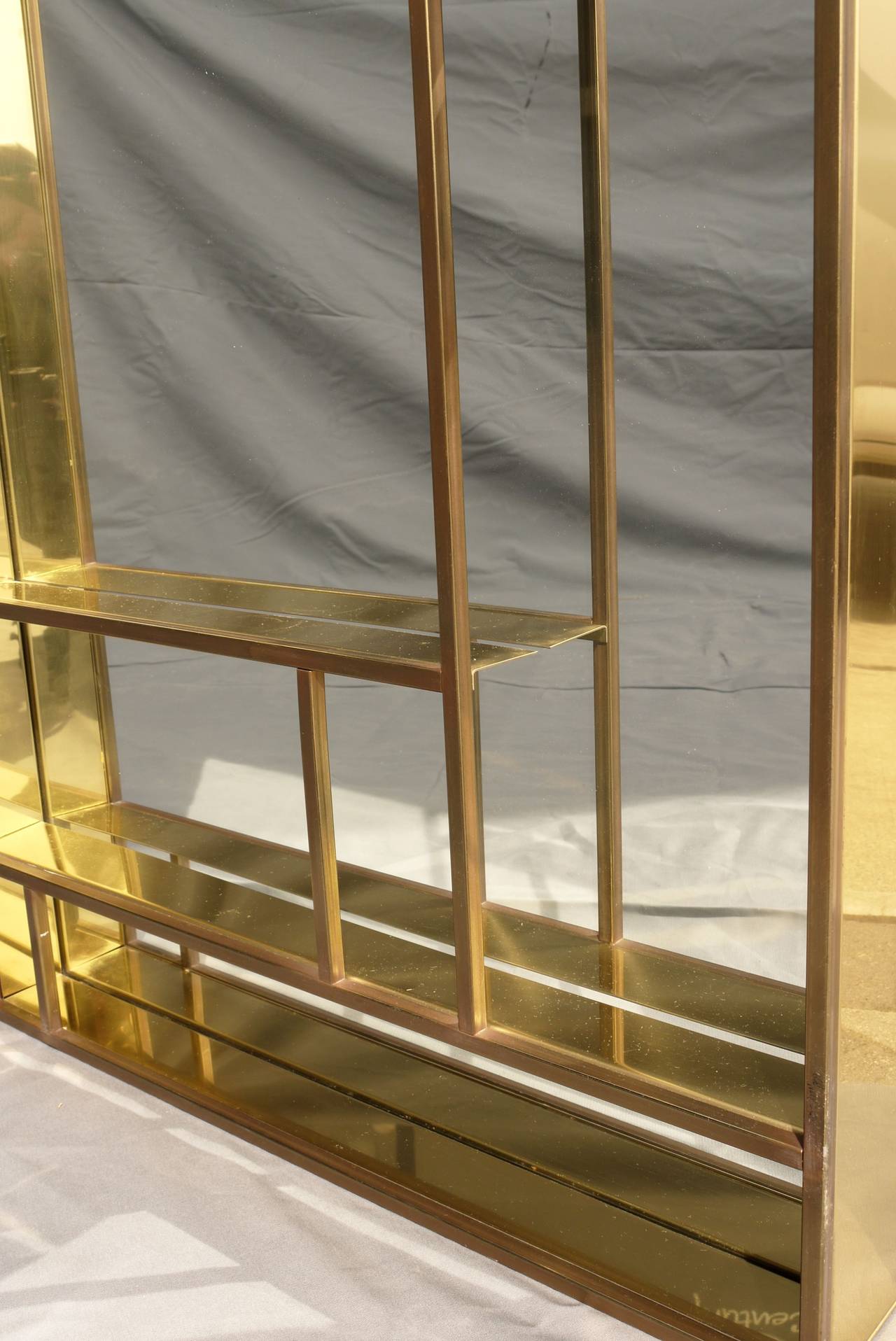 Mid-Century Modern Architectural Brass Mirror or Shelf by Curtis Jere