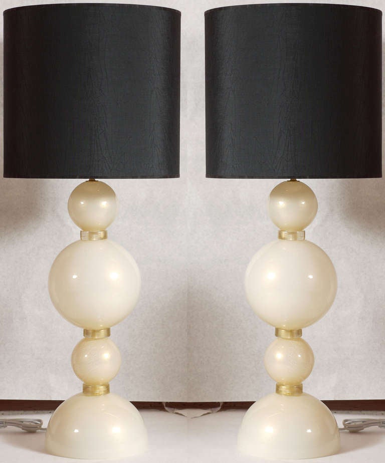 Large Pair of Stacked Sphere Murano Lamps
