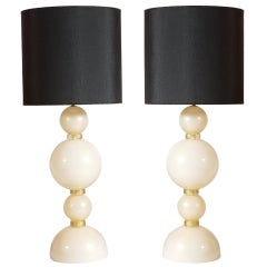 Large Pair of Stacked Sphere Murano Lamps