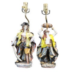 Pair of Italian Majolica Pirate Lamps