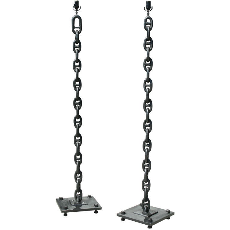 Pair of Forged Ship Chain Floor Lamps