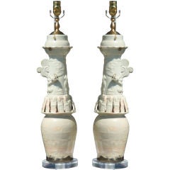 Pair of Chinese Funerary Jars Mounted as Lamps