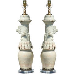 Pair of Chinese Funerary Jars Mounted as Lamps