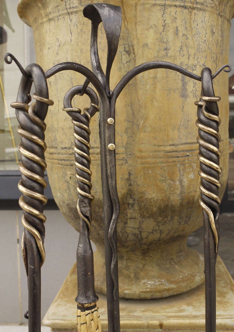 Whimsical Iron and Brass Fireplace Tool Set at 1stDibs