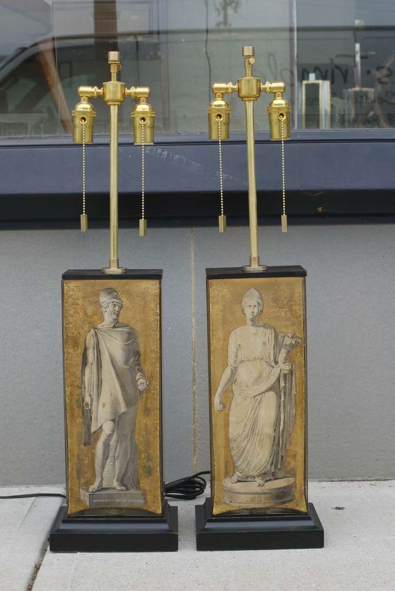 Neoclassical Revival Pair of Neoclassical Eglomise Lamps