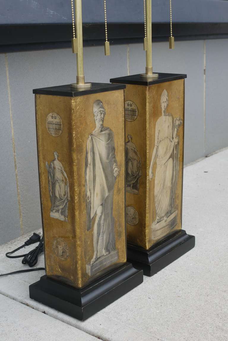 French Pair of Neoclassical Eglomise Lamps