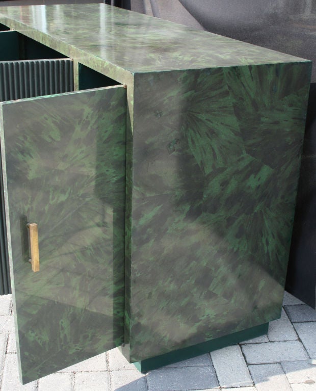 American 1940s Faux Green Tortoise Shell Lacquer Cabinet
