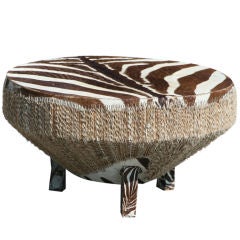 Large Stretched Zebra Hide Drum Coffee Table