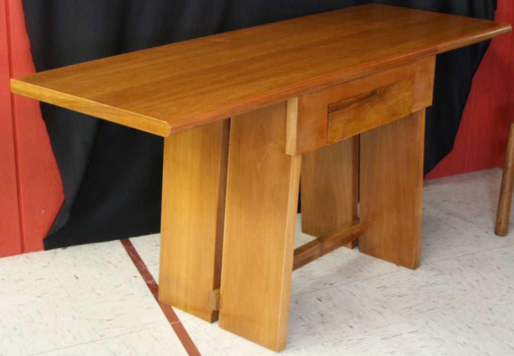 Gorgeous Italian Fruitwood Console attributed to Giovanni Michelucci constructed with an almost brutalist asian style.