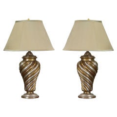 Antique Mirrored Pair of Swirled 19th Century Italian Gilt Lamps